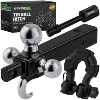 Rhino USA Trailer Hitch Tri-Ball Mount with Hook, Shackle & Locking Pin
