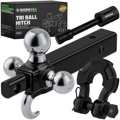 Rhino USA Trailer Hitch Tri-Ball Mount with Hook, Shackle & Locking Pin