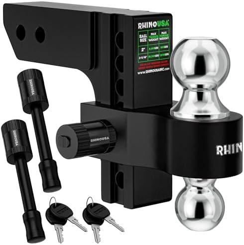 Rhino USA Adjustable Trailer Hitch (Fits 2-Inch Receiver) – Heavy Duty Aluminum