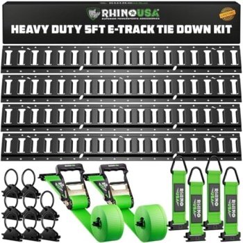 Rhino USA E Track Rail Tie Down Kit with Accessories – Heavy Duty 18-Piece