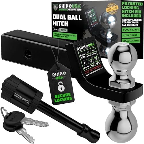 Rhino USA Dual Ball Hitch (Fits 2-Inch Receiver) – Heavy Duty Reversible Tow